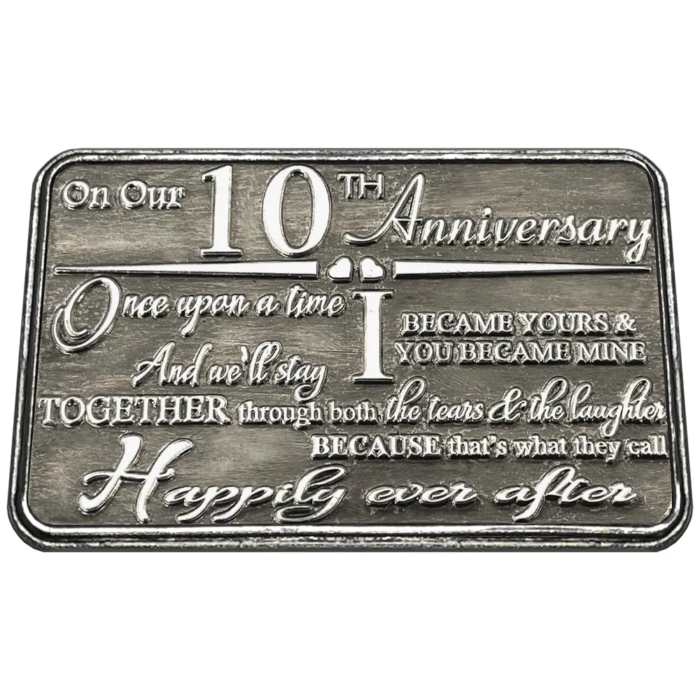 10th Tenth Anniversary Sentimental Metal Wallet or Purse Keepsake Card Gift - Cute Gift Set From Husband Wife Boyfriend Girlfriend Partner