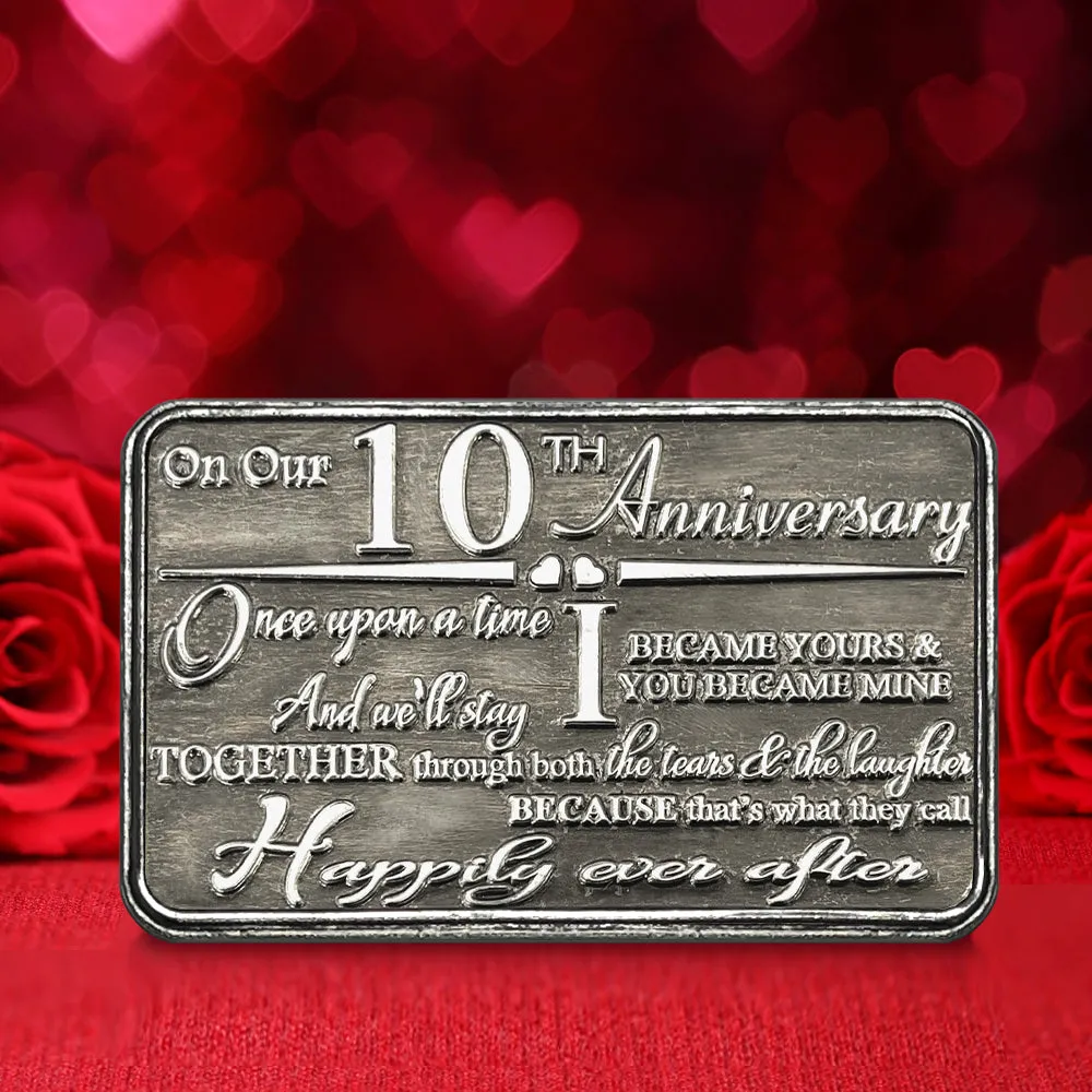 10th Tenth Anniversary Sentimental Metal Wallet or Purse Keepsake Card Gift - Cute Gift Set From Husband Wife Boyfriend Girlfriend Partner