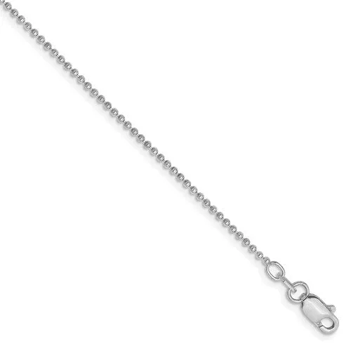 14k White Gold 1.2mm 10" Beaded Anklet