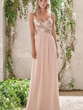 A-Line Bridesmaid Dress V Neck Sleeveless Elegant Floor Length Chiffon / Sequined with Pleats