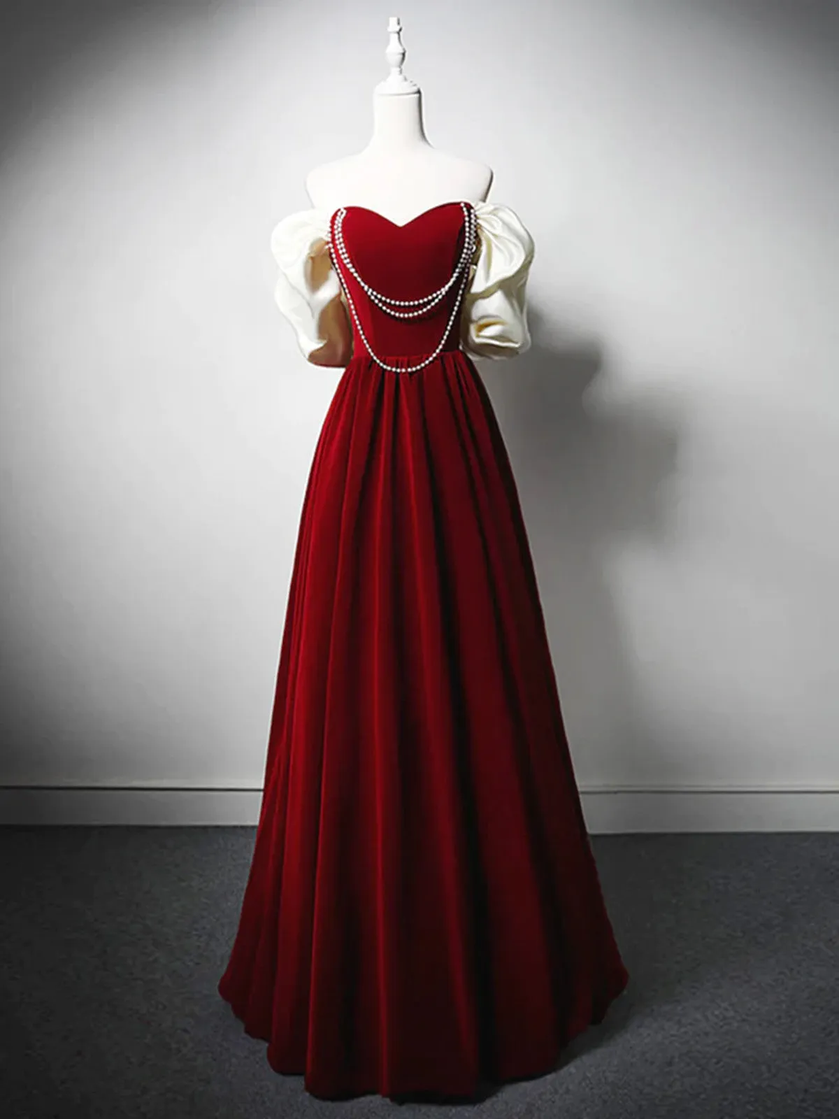 A Line Sweetheart Neck Velvet Burgundy Long Prom Dresses, Velvet Burgundy Long Formal Evening Dresses