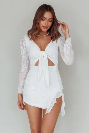 Adri Bust Tie Mini Dress Velvet Floral White