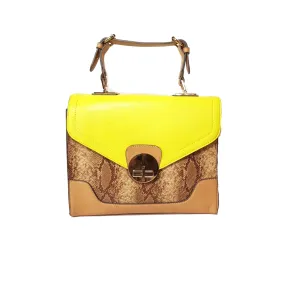 ALDO Brown & Neon Yellow Snakeskin Large Satchel | Pre Loved |