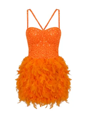 ANSA Feathers Mini Dress