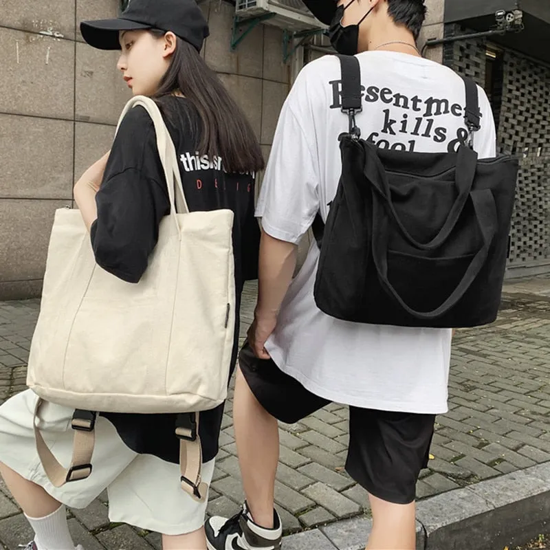 Back To College Deanwangkt Large Capacity Girl Shoulder Bag Canvas Hand Bucket Bag Female Solid Color Tote Bag Unisex Multi Function Travel Backpack