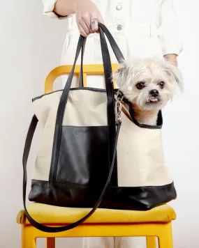 Black Leather & Natural Canvas Luxe Dog Carrier <br>(Made in Mexico)<br>(Dog & Co. Exclusive)