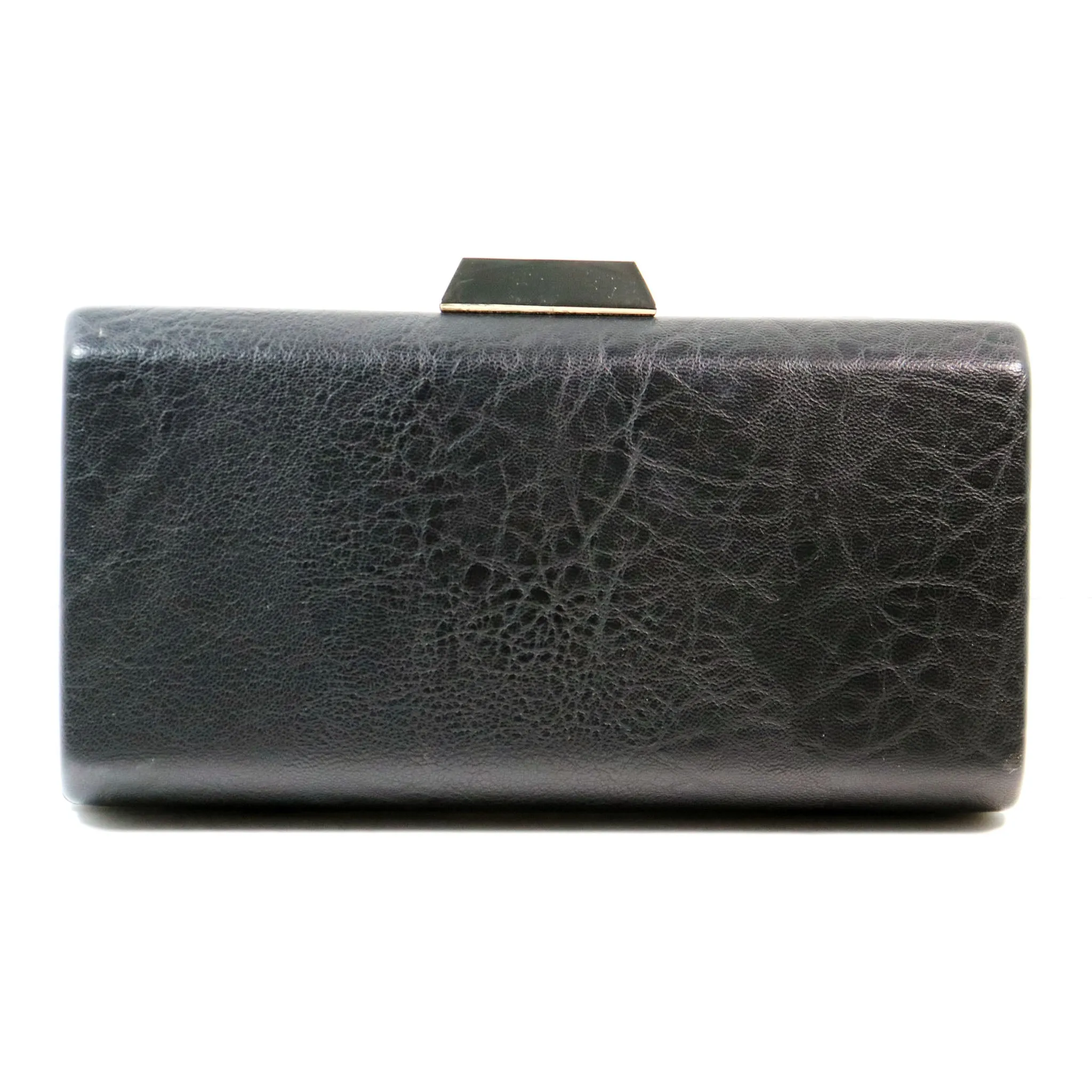 Black Leather Hard Shell Clutch