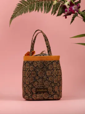 Black Olive Ajrakh Block Printed Bucket Utility Bag - B0202