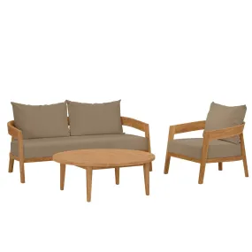 Brisbane 3-Piece Teak Wood Outdoor Patio Outdoor Patio Set By Modway - EEI-5834 - Natural Light Brown