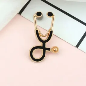 Doctor's Stethoscope Enamel Pin Brooch - Black