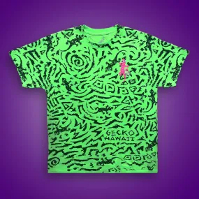 Gecko Swirl All Over Neon Green Tee