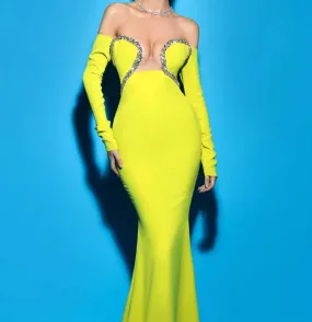 JAIPUR Strapless Long Sleeve Neon Bandage Dress