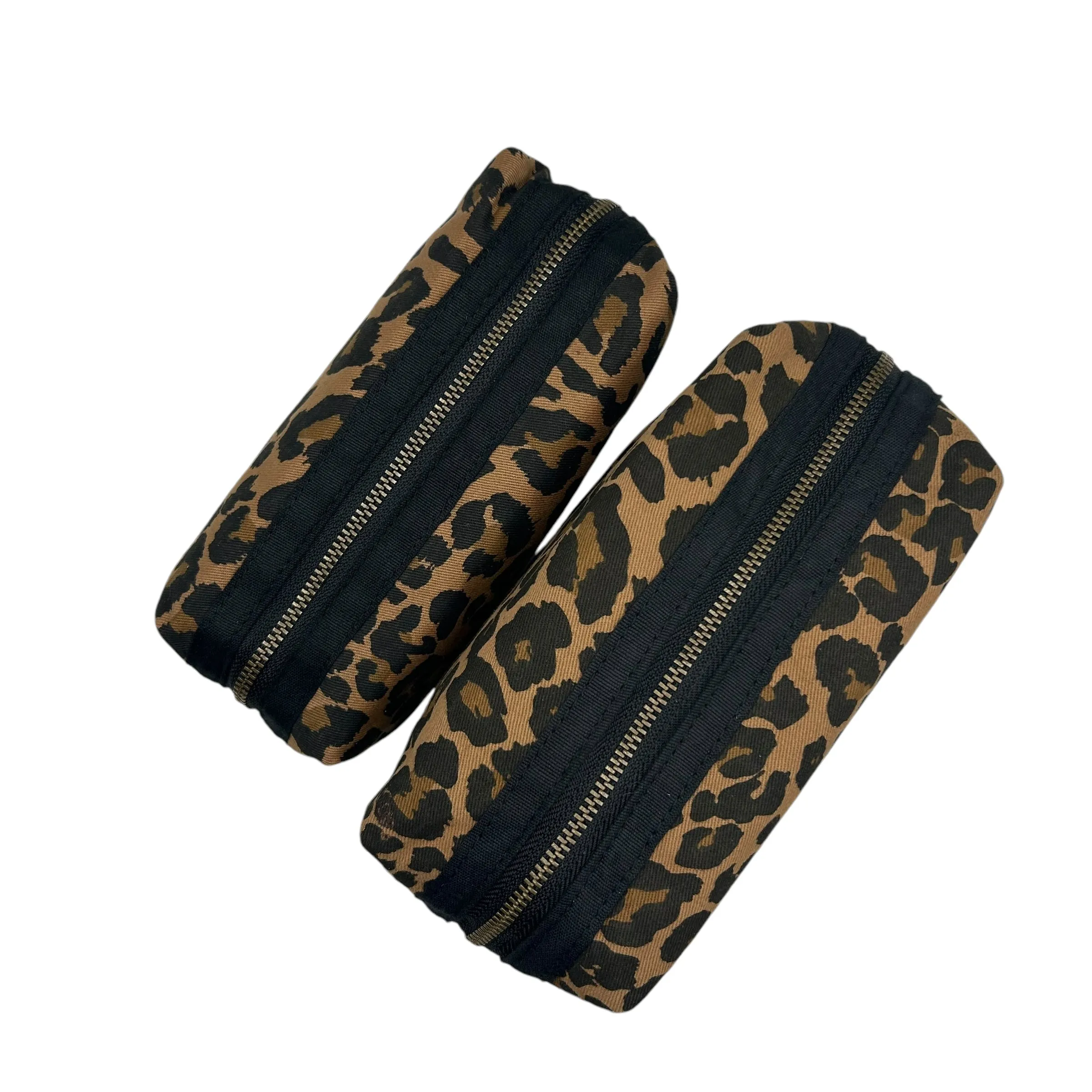 Leopard print make-up bag, large and small, with a gold star brooch