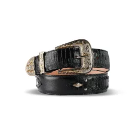 Mens Texas Country Lizzard Negro Punta Diamante