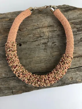 Peach Beaded Collar Necklace