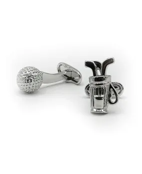 Silver Tone Rhodium Plated Golf Cufflinks