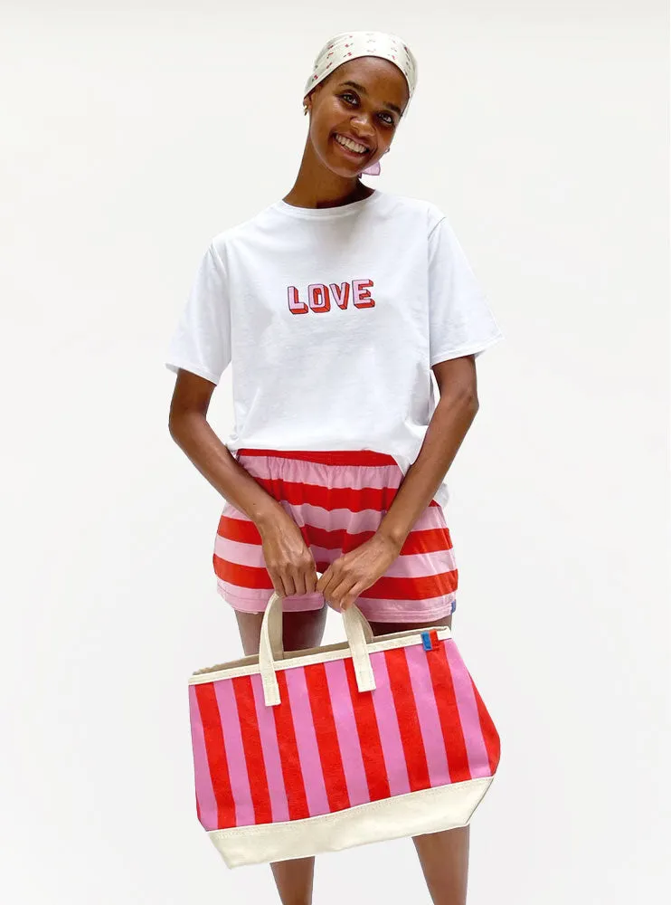 The All Over Striped Medium Tote - Pink/Poppy