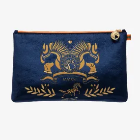 Velvet Clutch "Sapphire Blue" with golden print