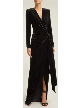 Women’s Black Long Ruched Asymmetrical Velvet Gown